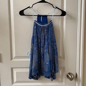 FREE PEOPLE Top/Blouse, Blue, Women’s Size Large Side Ties, pleats & asymmetric